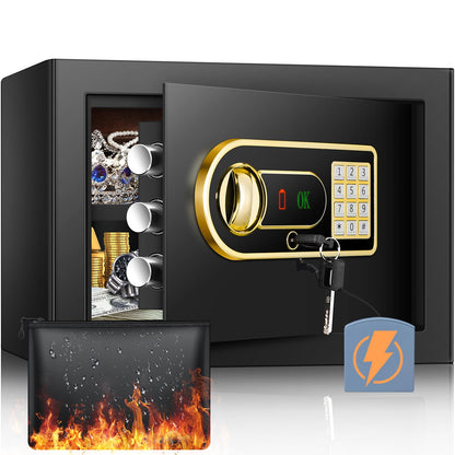 Mejasg Möbeltresor 25L feuerfest wasserdicht inkl. Geldtasche. Rechteckiger grauer Safe zum Schutz von Wertsachen.