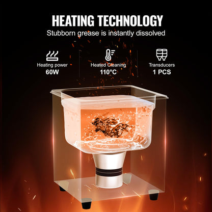 VEVOR Ultraschallreiniger 2 L mit Heiztimer und Edelstahlkorb, 60 W