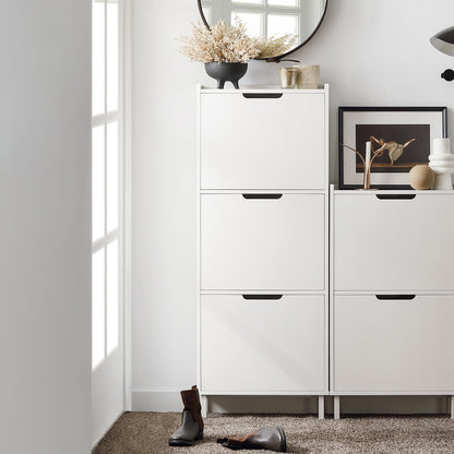 SoBuy FSR151-H-W Schuhschrank - Weiss, schmal, 3 Klappen