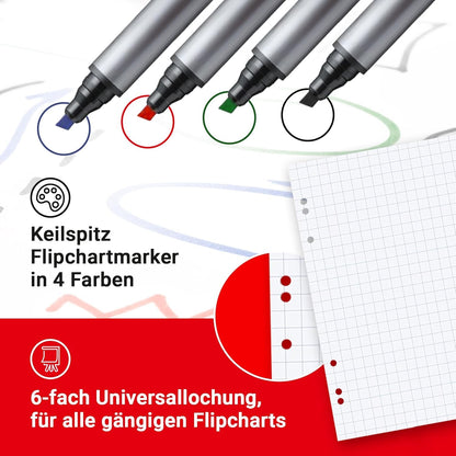 Conipa Flipchartpapier 65x98 cm kariert, 80 g/qm, 5 Blöcke à 20 Blatt
