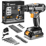 DEKOPRO Akku-Bohrmaschine 20 V Set mit Akku, Ladegerät und Zubehör – Akku-Bohrschrauber mit gummiertem Griff und LED