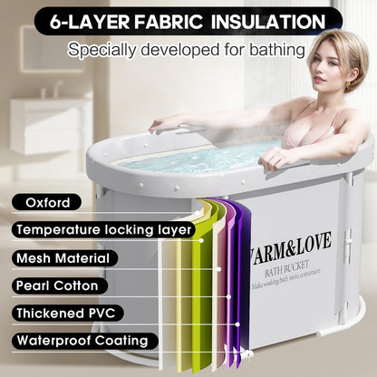 Tragbare Faltbadewanne Eisbad Heissbad – Grau weiss, Oval-Medium