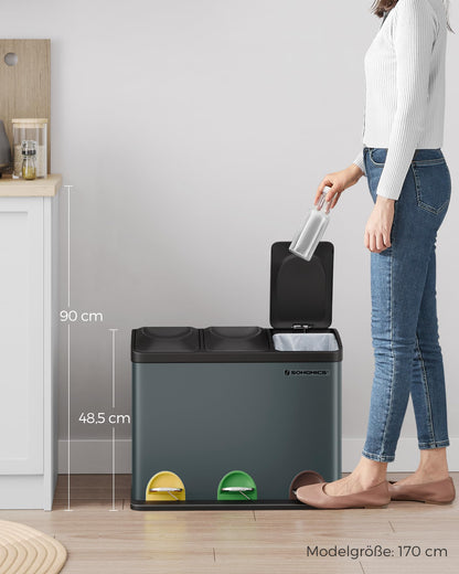 SONGMICS LTB45G Mülltrennsystem Treteimer - 45L Grüngrau-Schwarz