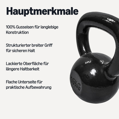 Amazon Basics Kugelhantel Kettlebell aus Gusseisen, 16 kg, Schwarz