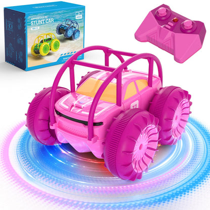MaxTronic RC Stunt Auto Amphibien 4WD mit LED, Rosa, ab 3 Jahren – Fahrzeug mit Stuntkäfig für Land und Wasser