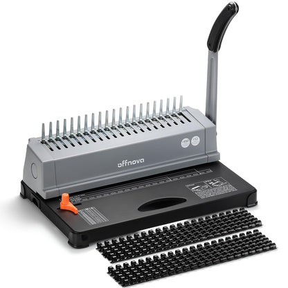 OFFNOVA Kammbindemaschine BDM-01GY, 21-Loch Bindegerät bis 450 Blatt, mit Doppelarm-Griff und verstellbarer Randführung
