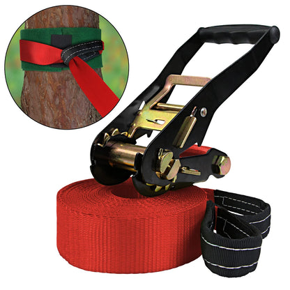 ALPIDEX Ninja Line Slackline Set 15 m mit Ringen und Seilknoten