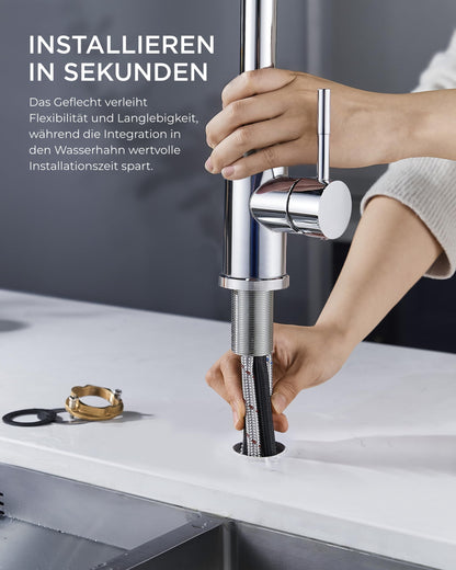 FORIOUS Küchenarmatur versenkbar - poliertes Chrom