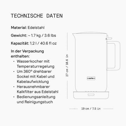 Aarke Wasserkocher Edelstahl mit Temperaturwahl - Steel
