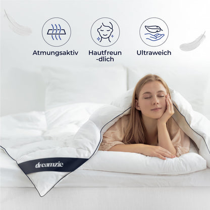 Dreamzie Daunendecke 155x220 cm – Ganzjahresdecke mit Daunen & Federn