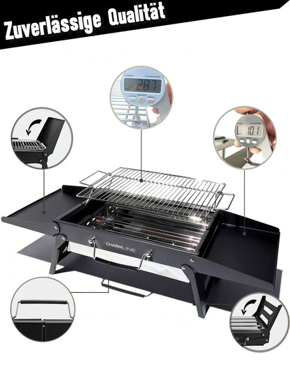 Charmline Holzkohlegrill CL-PGL, faltbarer Campinggrill, schwarz