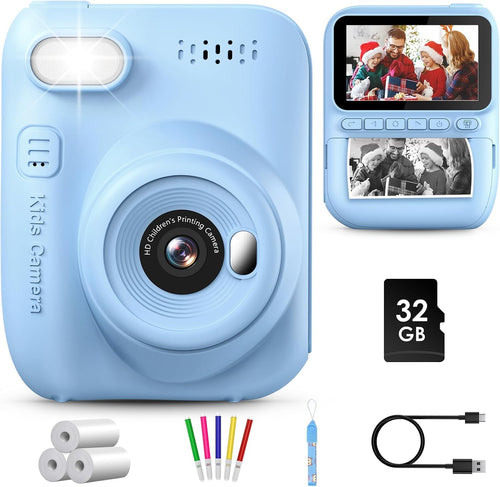 GREENKINDER H2 Sofortbildkamera für Kinder, 14 MP, 1080P, 32 GB – mit Sofortdruck und 3-Zoll-Display