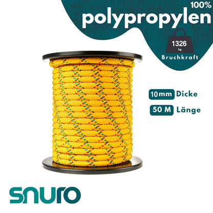 Snuro Polypropylenseil geflochten, 10 mm, 50 m, gelb-rot-grün