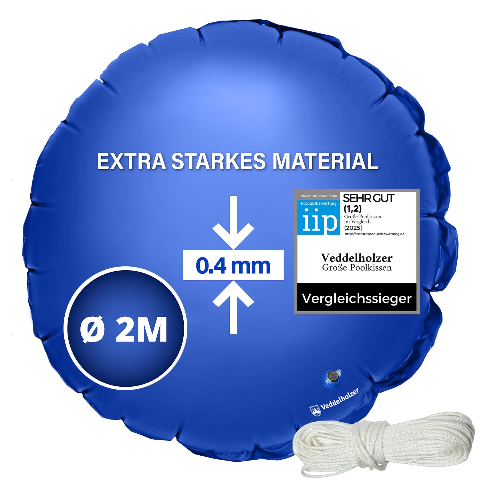 Veddelholzer XXL Poolkissen rund Ø 2 m Set mit Befestigungsseil, rundes Luftkissen aus PVC zur Poolabdeckung