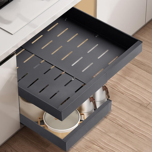 Aonext Teleskopschublade ausziehbar Küchenschrank Organizer 2er Set aus Kohlenstoffstahl