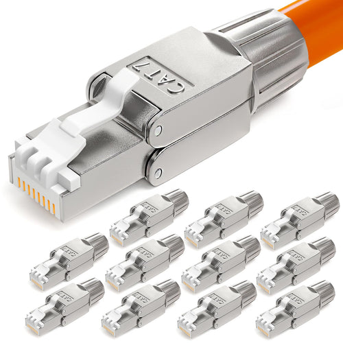 HB-DIGITAL CAT 7 RJ45 Stecker 12er-Set, werkzeuglos, 10 Gbit/s, Gehäuse aus Zinklegierung