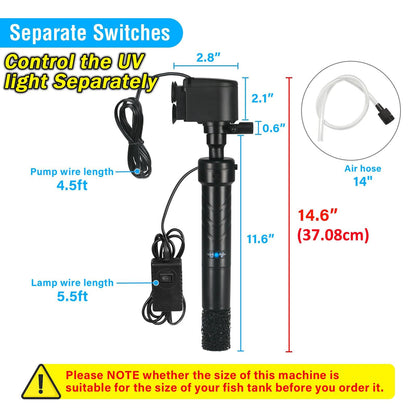 Coospider CTUV-H5P UV-Filterpumpe für Aquarien, 1200 l/h, 5 W