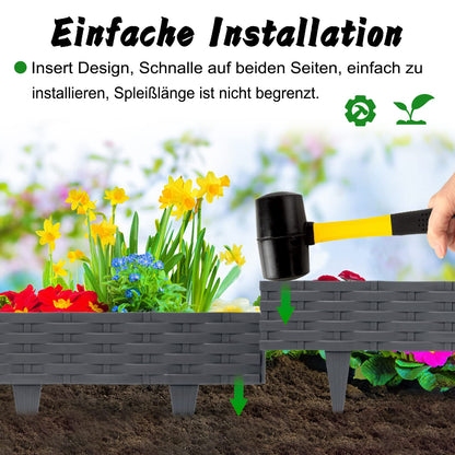 AufuN Rasenkante Rattan-Optik, 20 m Beeteinfassung, Anthrazit