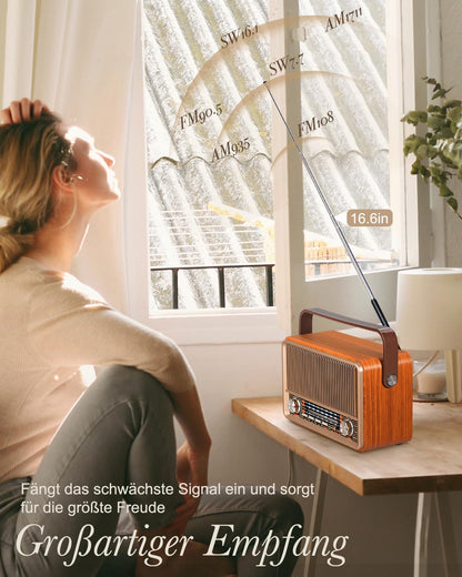 PRUNUS J-120 Retro Radio mit Bluetooth, AM/FM/SW Kofferradio mit Akku