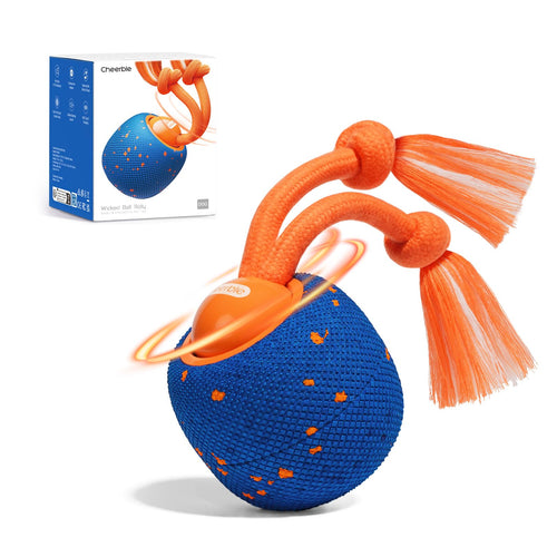 Cheerble Wicked Ball Rolly Interaktiver Hundeball mit Seil, Blau, Aussenhülle aus E-TPU