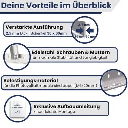 GLIESE Solarmodul Halterung 114 cm, 2er-Set, Aluminium, 0-90°