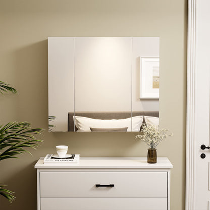 DICTAC Spiegelschrank Bad 3 Türen Wandschrank – 70x60x16cm Weiss