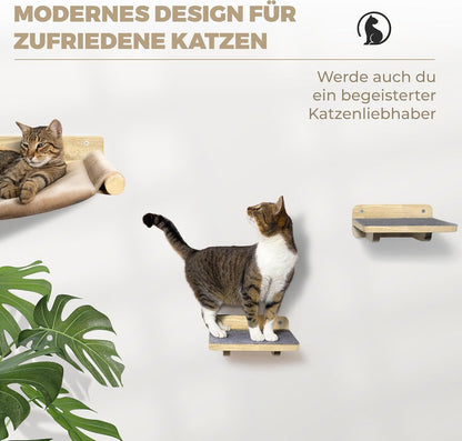 WOOWOOD Katzen Kletterwand Set mit Hängematte und Katzentreppe