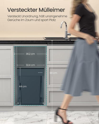 SONGMICS Mülleimer Küche, Mülltrennsystem für Unterschrank, 2 x 20 L