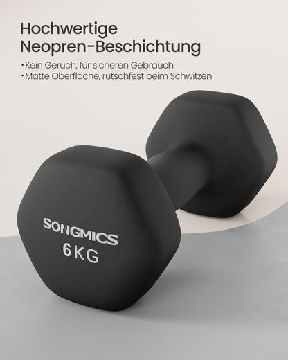 SONGMICS Kurzhanteln 2er Set, 2 x 6 kg, Hexagon, Neopren, schwarz