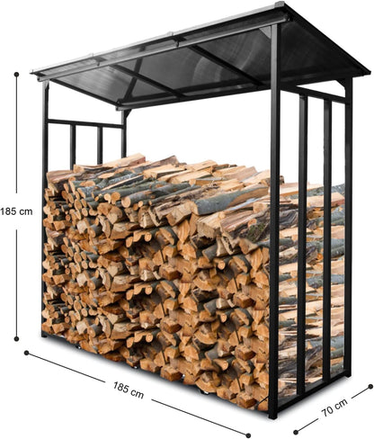 WIELS Metall Kaminholzregal Aussen 185x70x185cm - Mit Wetterschutz