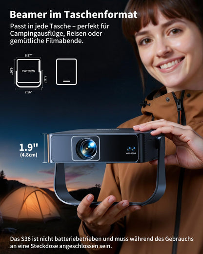 PUTRIMS S36 Mini Beamer Full HD 1080p mit WiFi 6 und Bluetooth