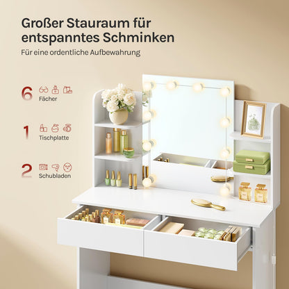 WOLTU Schminktisch Frisiertisch – LED, Weiss, 2 Schubladen
