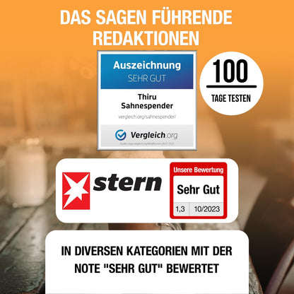 Thiru Sahnespender 500 ml – Sahnesyphon mit 3 Edelstahltüllen, Rot