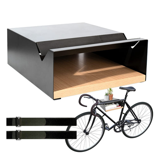 MOSHAY S-Rack Fahrradwandhalterung aus Aluminium und Holz mit Ablage