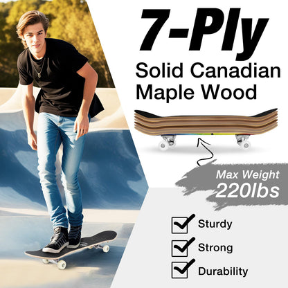 BELEEV Skateboard 78,7 x 20,3 cm, kanadisches Ahorn, mit Skate-Tool