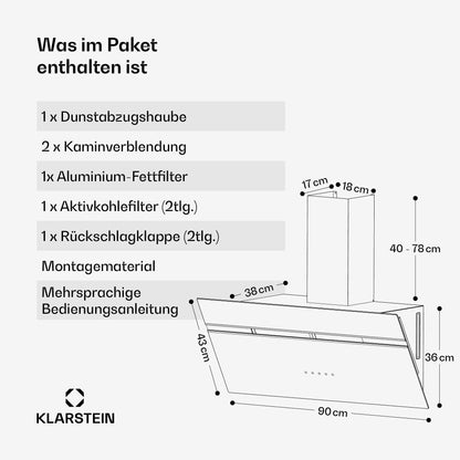 Klarstein Alina Dunstabzugshaube – 90 cm Wandhaube Umluft Schwarz