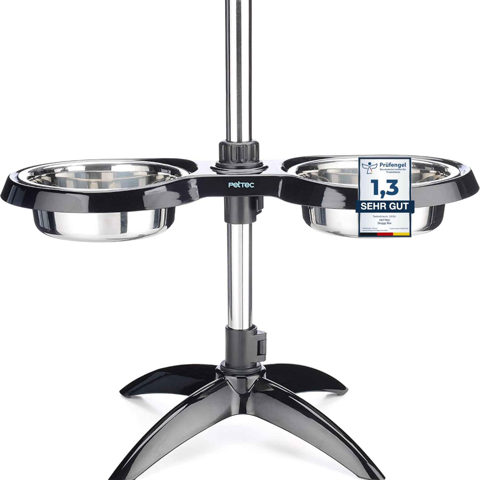 PetTec Hundenapf erhöht grosse Hunde - 2x 2.5L Schwarz: Schwarzer, erhöhter Napfständer mit zwei 2.5L Edelstahlnäpfen. Ergonomische Futteraufnahme.