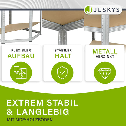 Juskys 3er Metall Regalsystem Basic - Schwerlast Silver