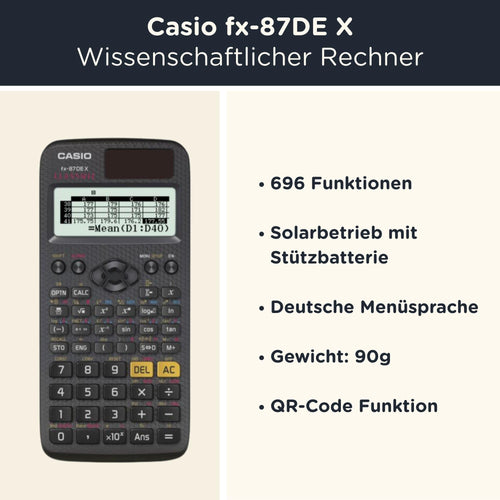Casio fx-87DE X ClassWiz Taschenrechner mit WYNGS Schutztasche in Schwarz