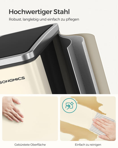 SONGMICS Mülleimer Küche, 2 x 15 Liter, Mülltrennsystem mit Softclose