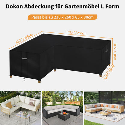 Dokon Gartenmöbel Abdeckung L-Form, wasserdicht, 210 x 260 x 85 cm