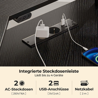 Rolanstar L-Eckschreibtisch – RGB-LED & Steckdosen 135 cm