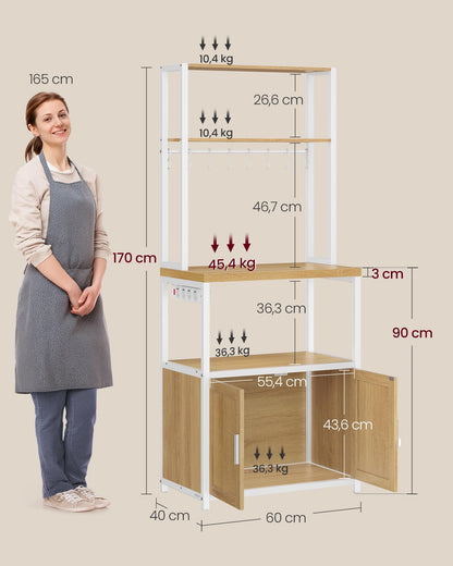 VASAGLE Küchenregal KKS058Y02 mit Steckdosen, 40 x 60 x 170 cm