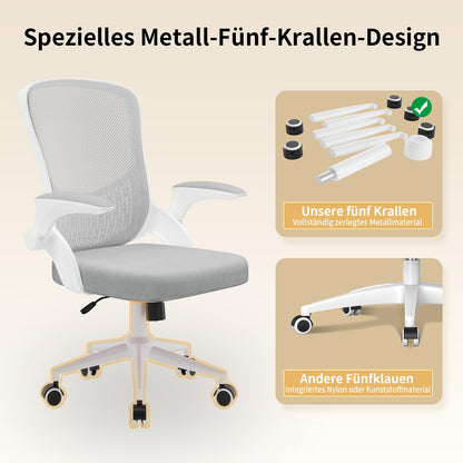 naspaluro Ergonomischer Schreibtischstuhl Drehstuhl - weiss-grau, klappbar