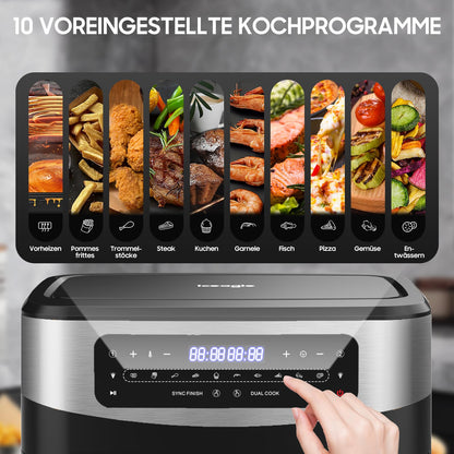 iceagle Heissluftfritteuse 12L Doppelkammer Airfryer KDF-5511DTW