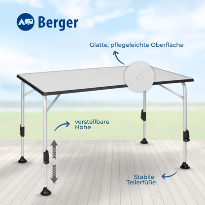 BERGER Ivalo 2 Alu Klapp-Campingtisch höhenverstellbar 115x70cm Grau