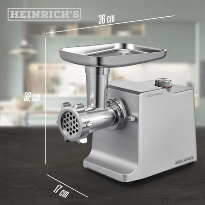 Heinrichs Elektrischer Fleischwolf & Wurstmaschine 1800W Metallgetriebe