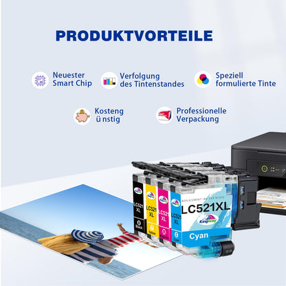 Kingway LC521XL Druckerpatronen 4er-Pack kompatibel mit Brother LC521