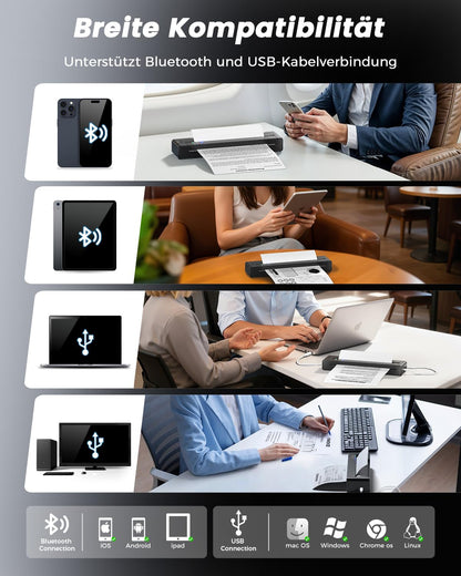 TATTMUSE Thermodrucker A28U, mobiler Bluetooth-Drucker für A4