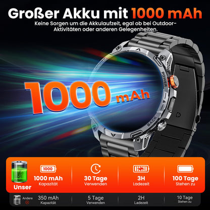 Haulvean Militär Smartwatch Herren mit 1000-mAh-Akku und HD-Display